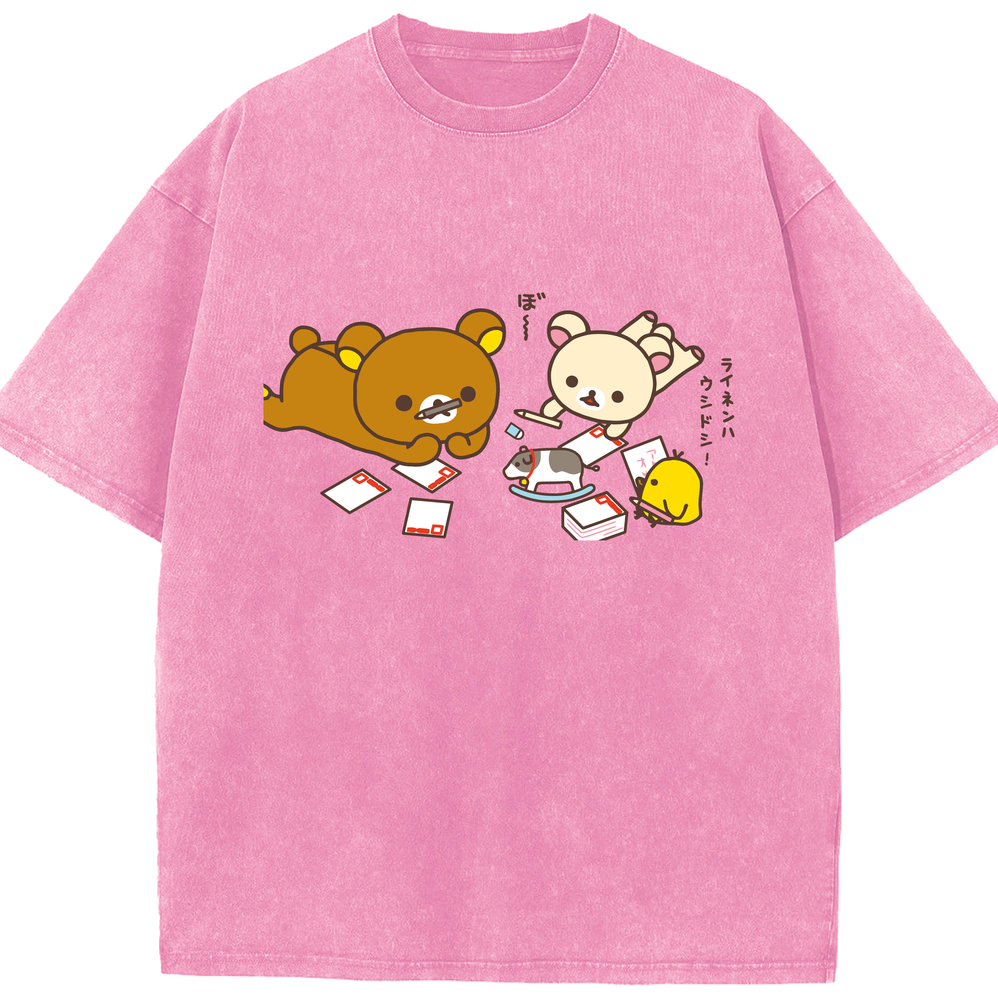 （画像用） リラックマ リラックマ キイロイトリ Rilakkuma Korilakkuma Kiiroitori 綿100% ヴィンテージ風 半袖Tシャツ（フロントプリント）